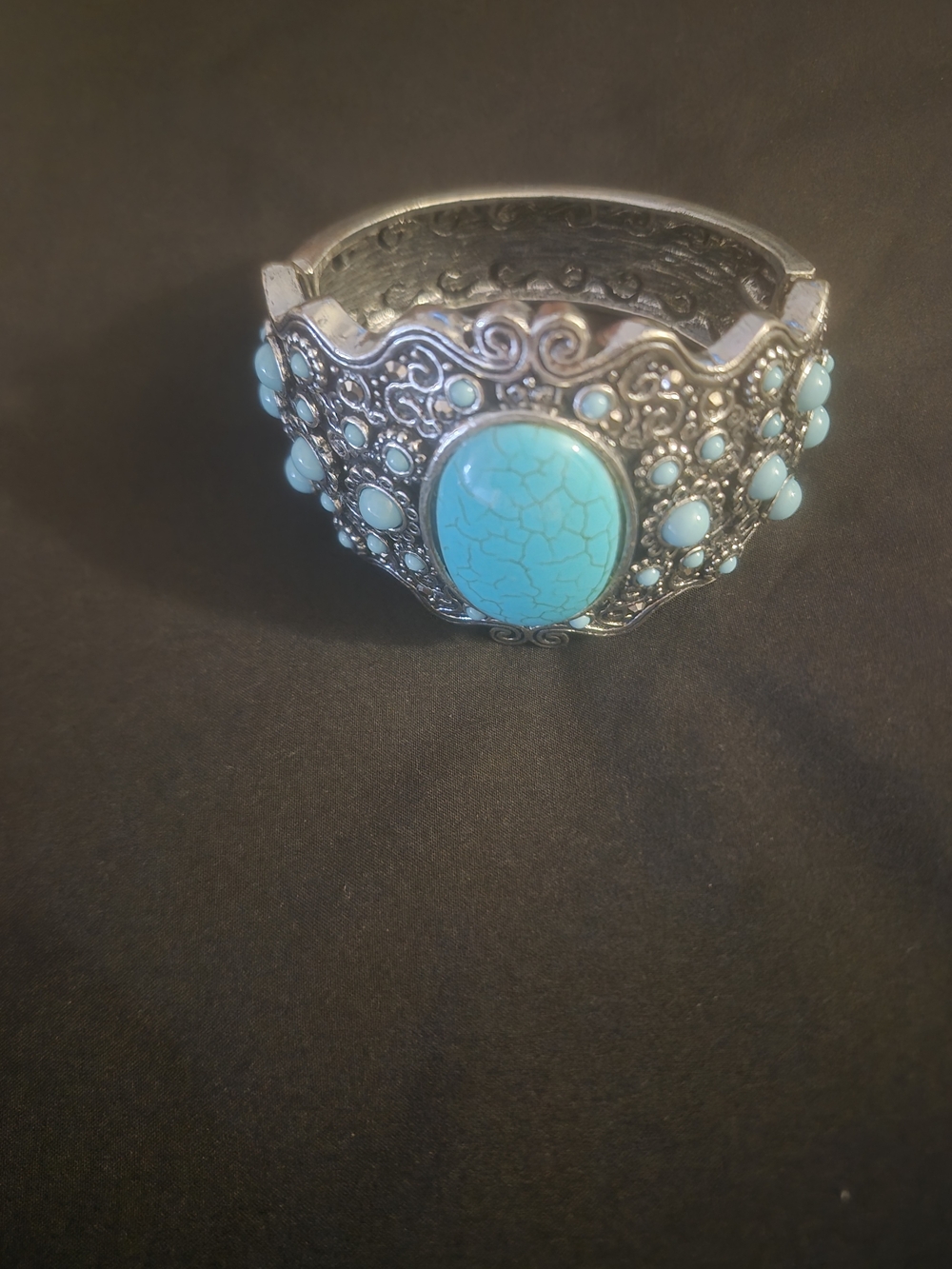 Turquoise Stone Silver-Tone Cuff Bracelet - Women's Jewelry
